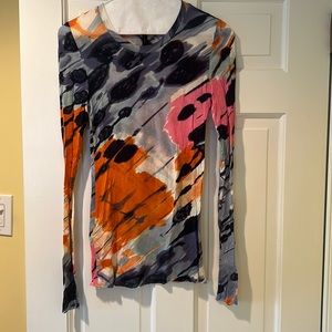 BCBG multi colored long sleeve sheer blouse